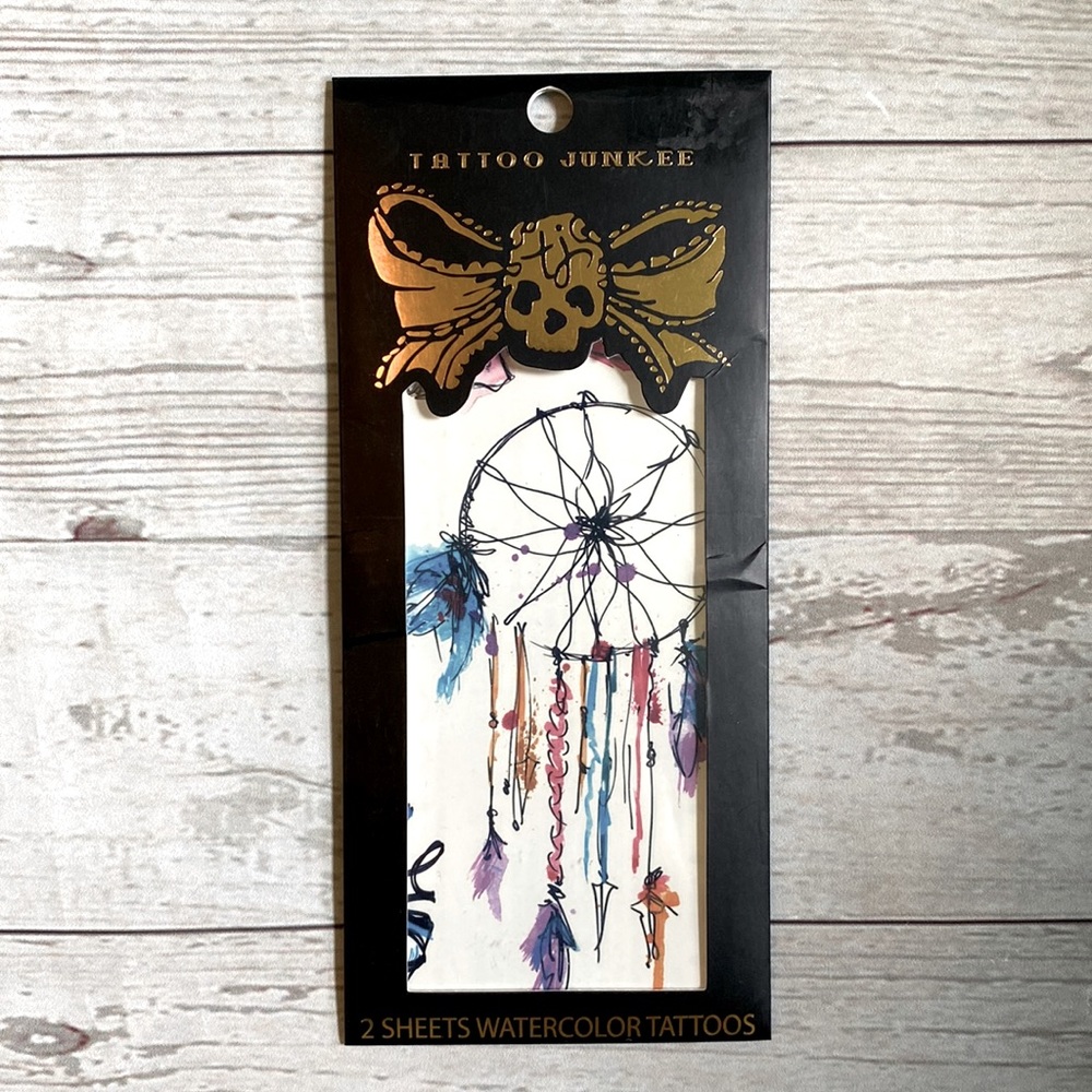 NEW Tattoo Junkee Temporary Watercolor Tattoos 2 Sheets Dreamcatcher Butterfly